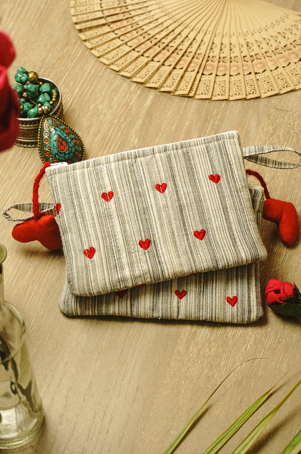 Heart Embroidery Jewellery Pouch - Set Of 2